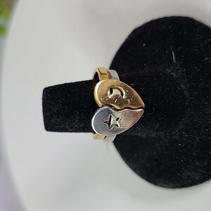 Gold and Silver Stainless Steel Star and Moon Best Friend Double Ring